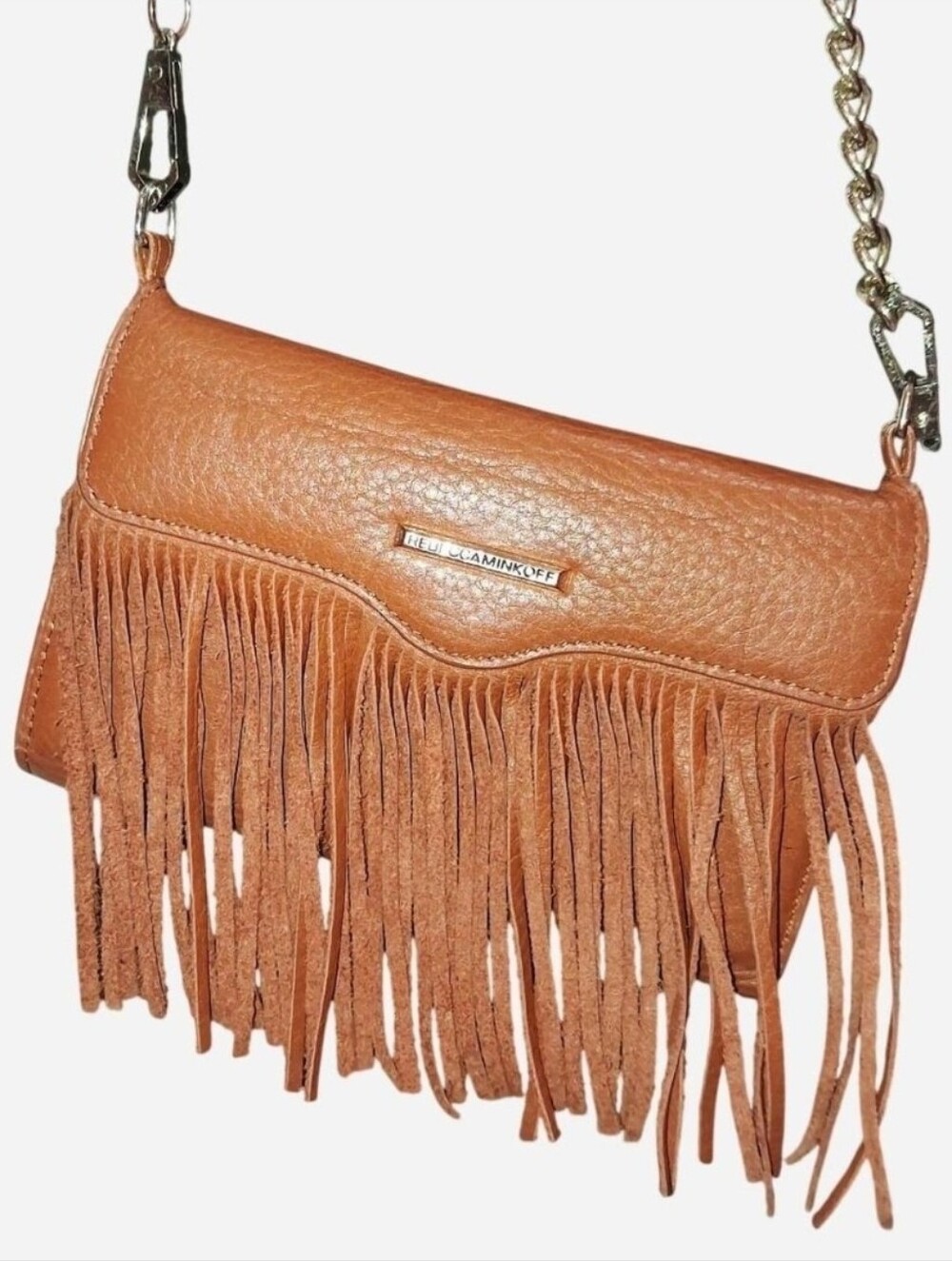 Rebecca Minkoff Mini Purse Phone Wallet Holder Brown Genuine Leather with Fringe